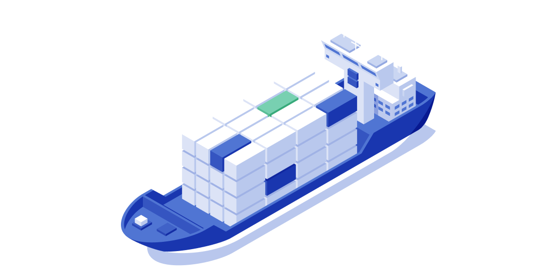 An illustrated cargo ship