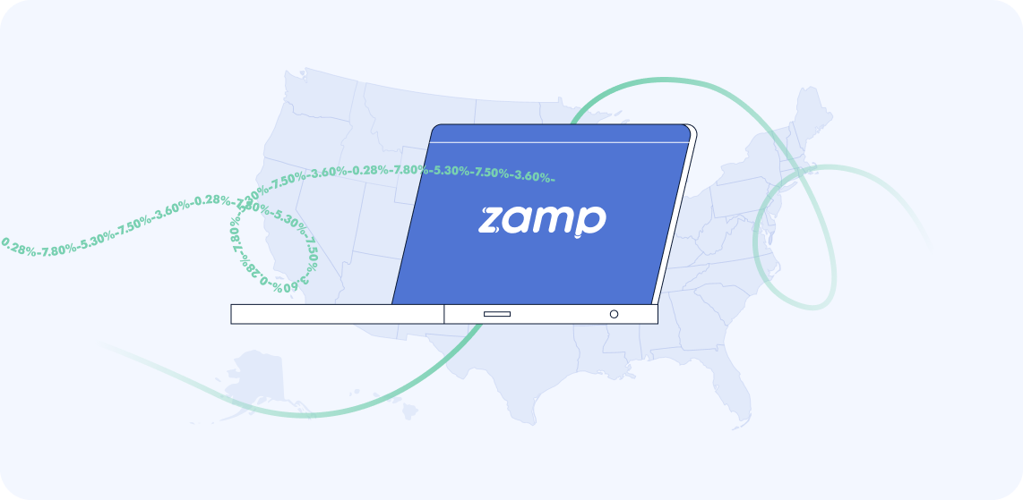 A laptop parsing a complicated string of numbers - like Zamp does with sales tax