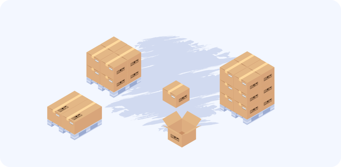 Illustrated shipping boxes on pallets