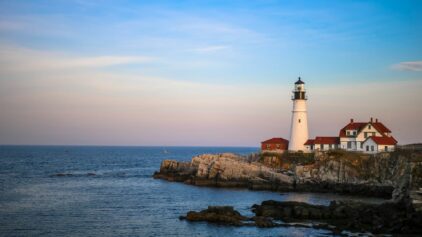 Image showing a lighthouse in Maine on a rocky shore