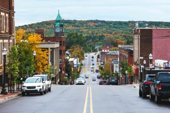 Image showcasing the landscape and downtown of Marquette, Michigan