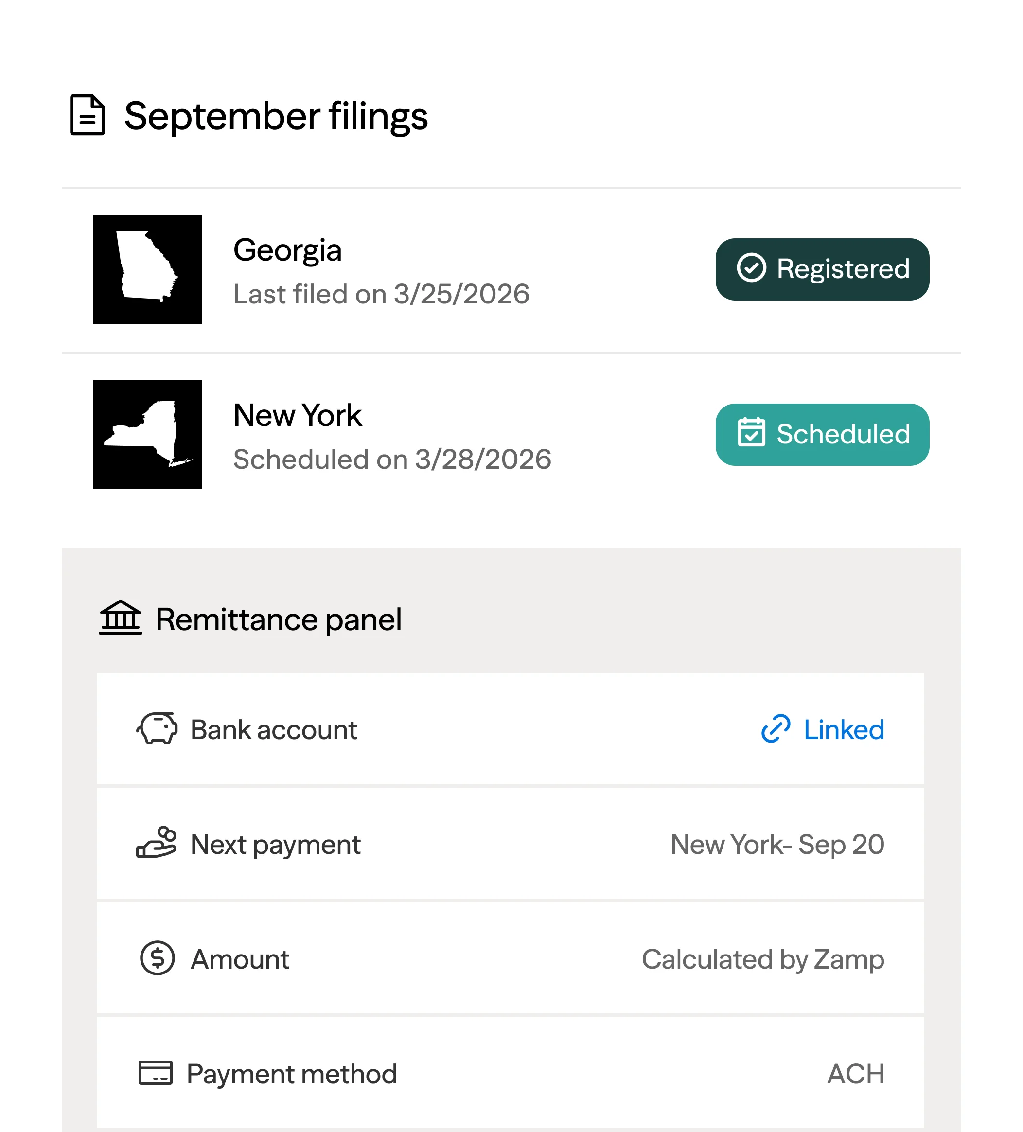 Zamp filing and remittance dashboard